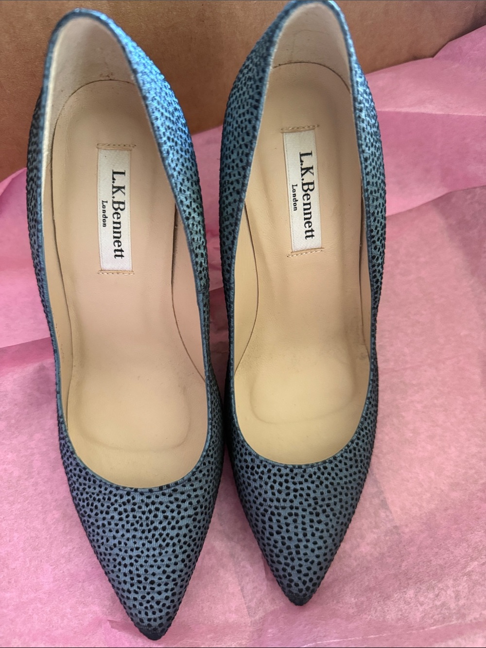 LK Bennett Black Pointed-Toe Textured Flats